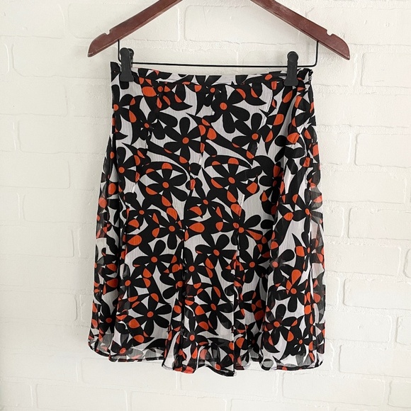 Vintage 90s Y2K Circle Mini Skirt Mod Daisy print Black Orange Hippy Flowy M - Picture 1 of 10